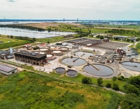 Aerial view of a wastewater treatment facility